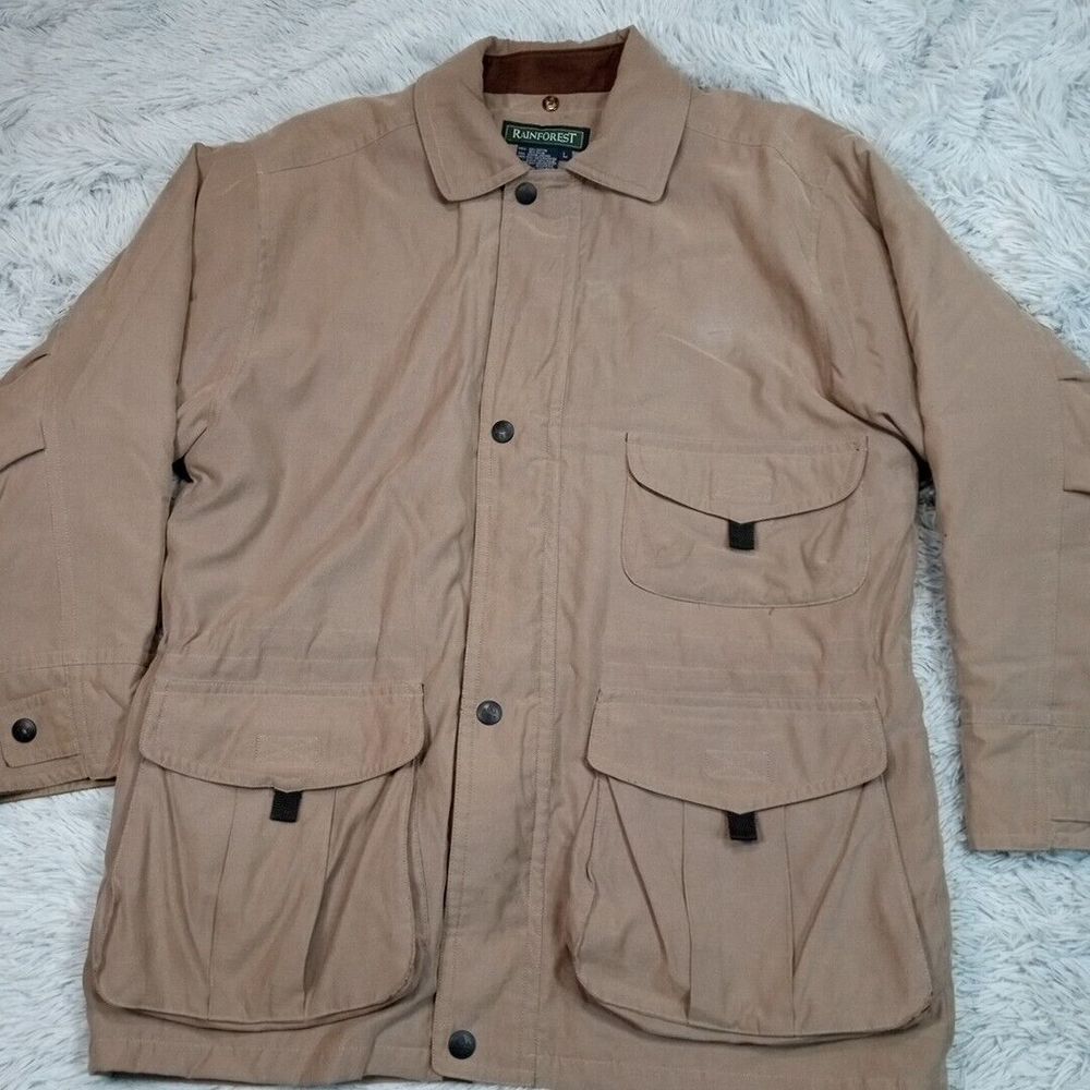 Rainforest Mens Jacket L Biege Coat Insulated Thermolite Liner Pockets Cozy‎